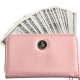 pink wallet with many hundred dollar bills