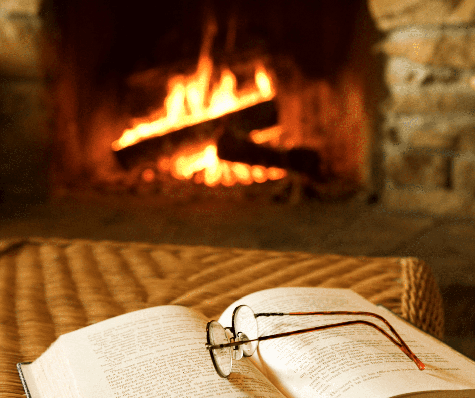 Fire place and book