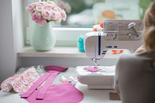 sewing machine and pink fabric