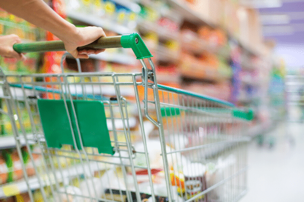 grocery cart pushing through grocery store