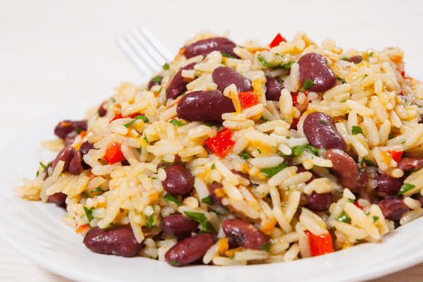 dish dinner rice and beans