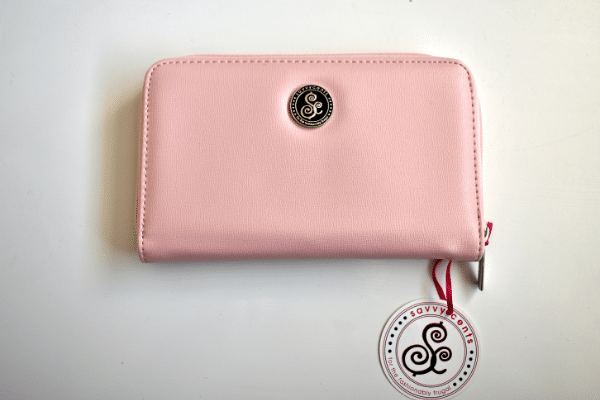 Pink savvycents cash envelope wallet with zipper outside