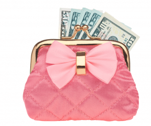 pink wallet with money