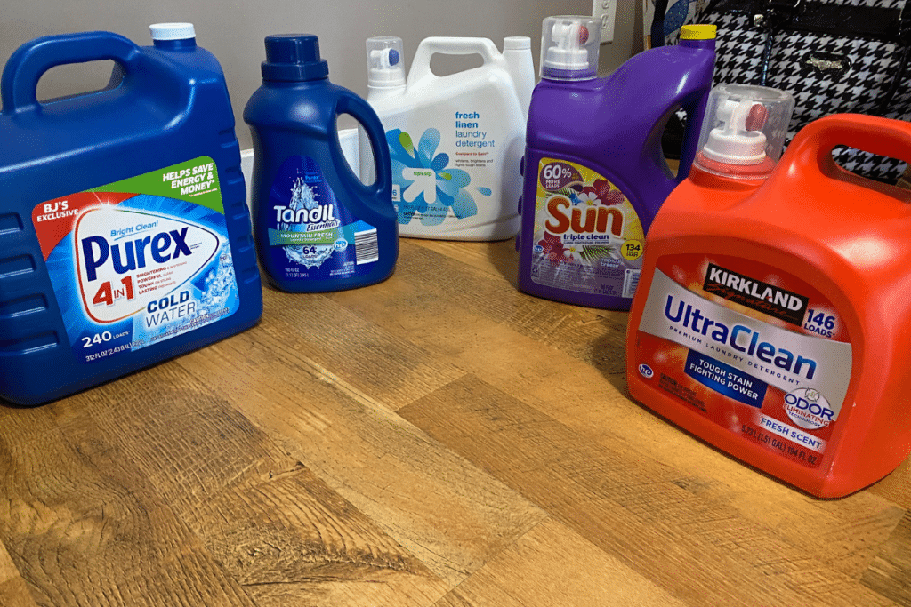 5 different pottles of laundry detergent