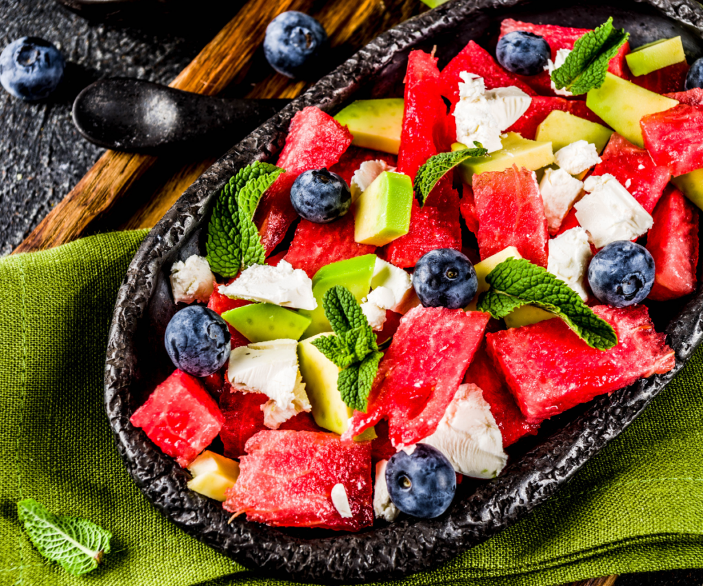 Fruit salsa in a black bowl