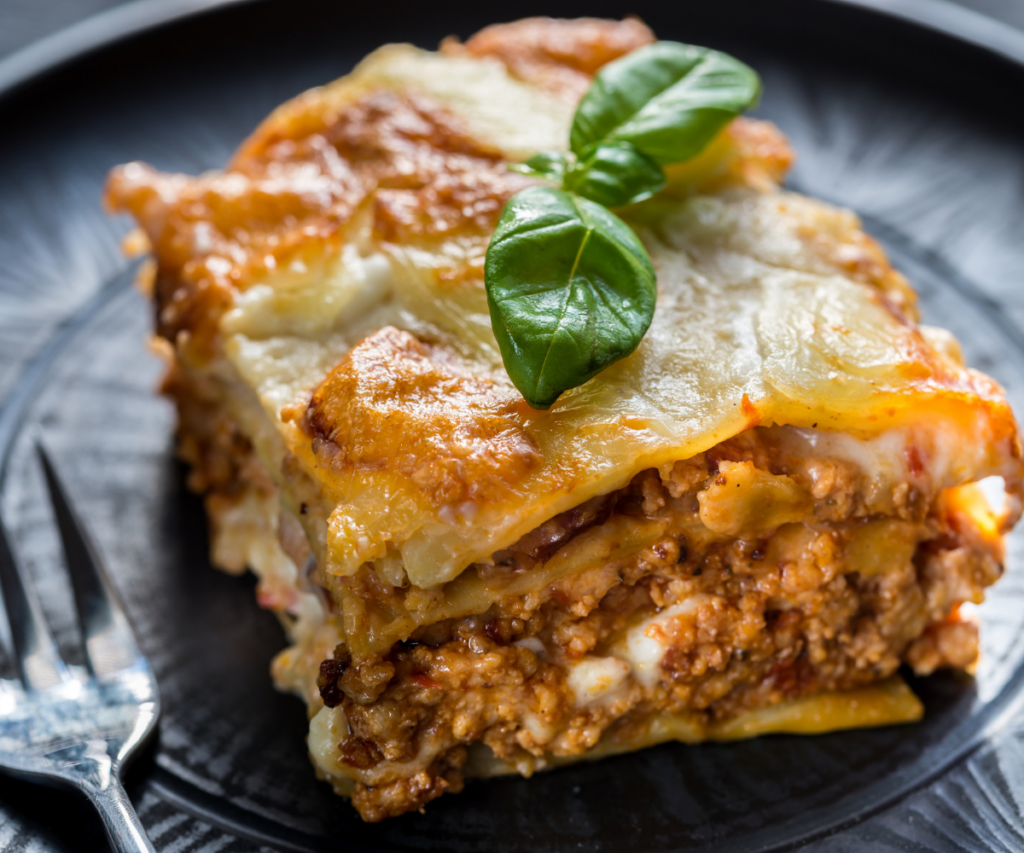 Portion of lasagna on a plate