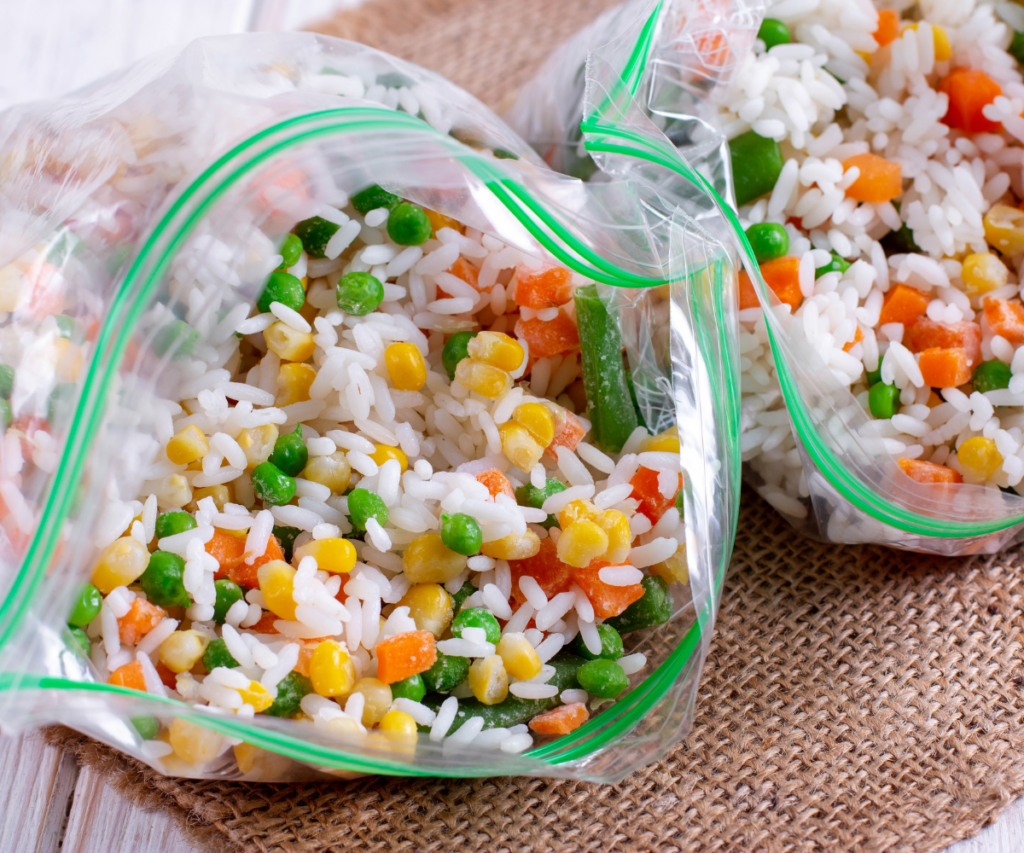 Rice in a freezer bag ready to be frozen