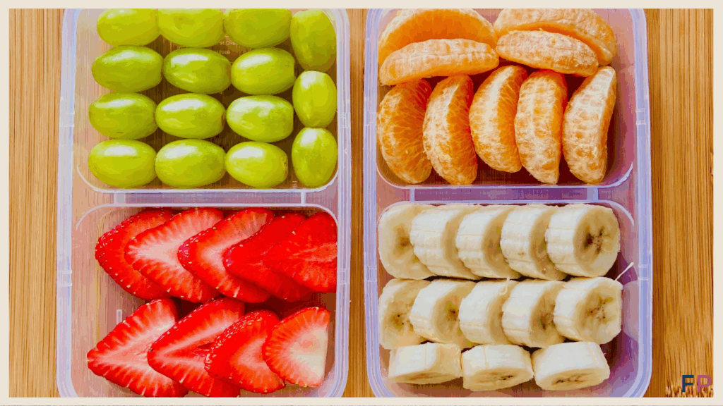 Snack trays with fruit in them